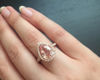 14K Rose Gold or White Gold Pear-Shaped Morganite Ring Style #L4825