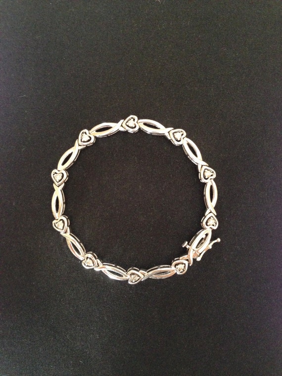 14k White Gold Diamond Heart Bracelet Size 6 6 5 Inches Etsy