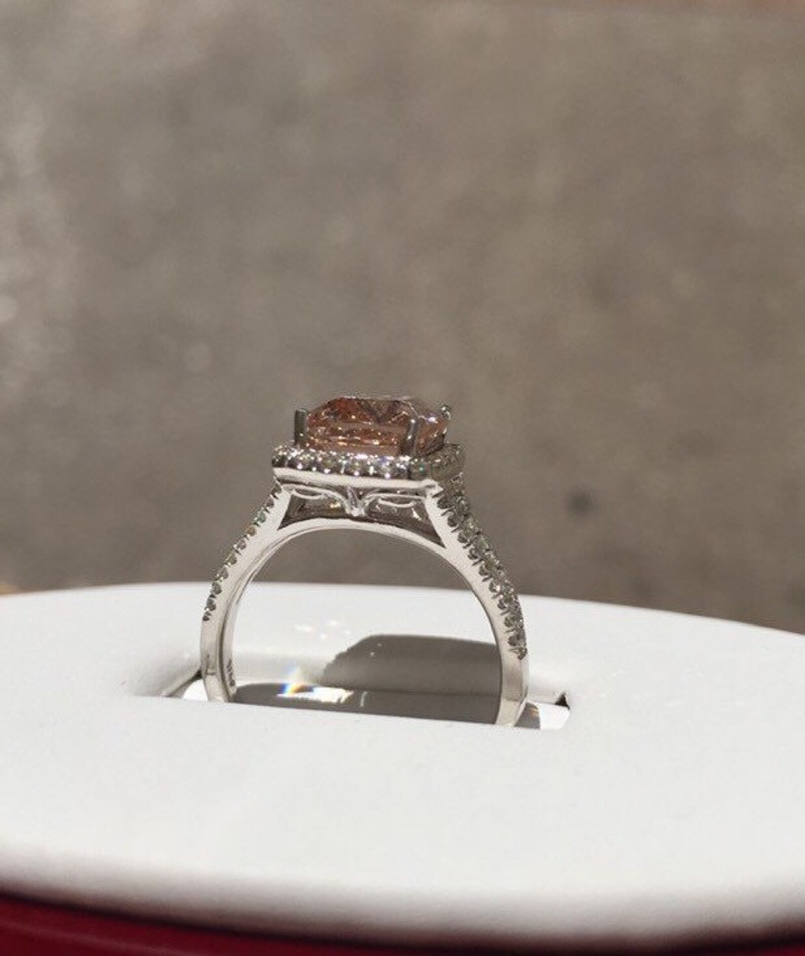 14K White Gold Rose Gold Cushion Cut and Diamond Etsy