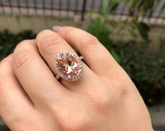 Jalash Heart Cut Created Morganite with CZ Womens Halo Engagement Ring 14k Rose Gold Fn