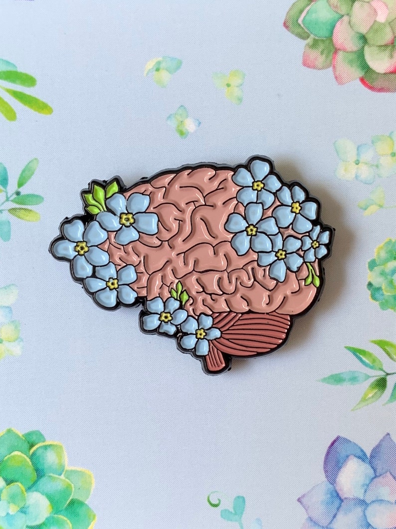 Forget-Me-Not Floral Brain Enamel Pin image 1