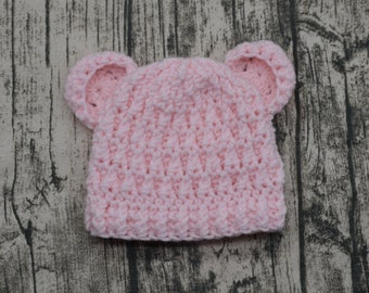 Bear Beanie - Bear Hat - Pink Bear - Pink Bear Hat - Textured Bear Hat - Baby Girl Hat - Baby Girl Beanie - Animal Hat - Baby Girl