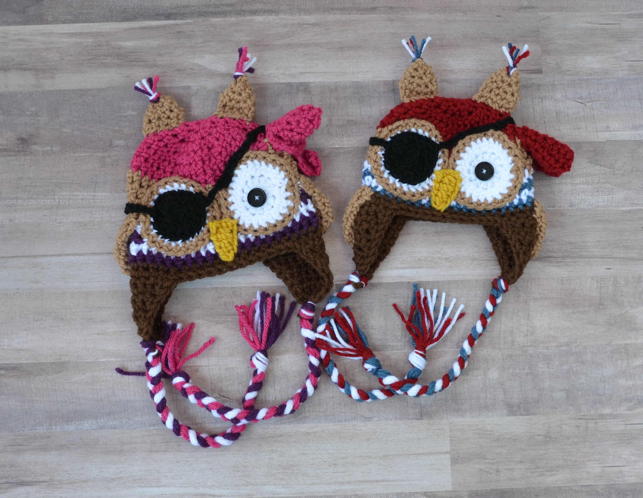 Ready to ship newborn pirate owl hat, girl pirate owl hat, boy pirate owl hat, crochet earflap hat, 