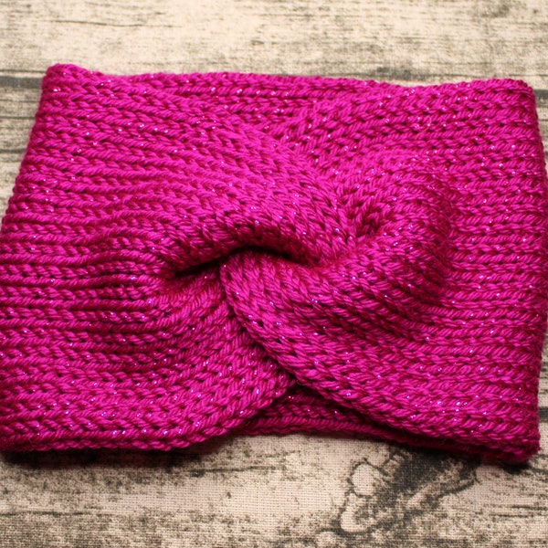 Girls Ear Warmer, Girls Sparkle Ear Warmer, Girls Sparkle Pink Ear Warmer, Headband, Girls Winter Wear, Knit Ear Warmer, Girls Knit