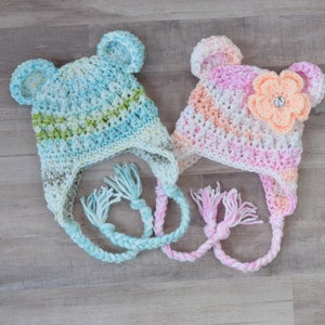 Ready to ship newborn bear hat, newborn girl bear hat, newborn boy bear hat, crochet hat, crochet bear, photo prop, blue bear, pink bear