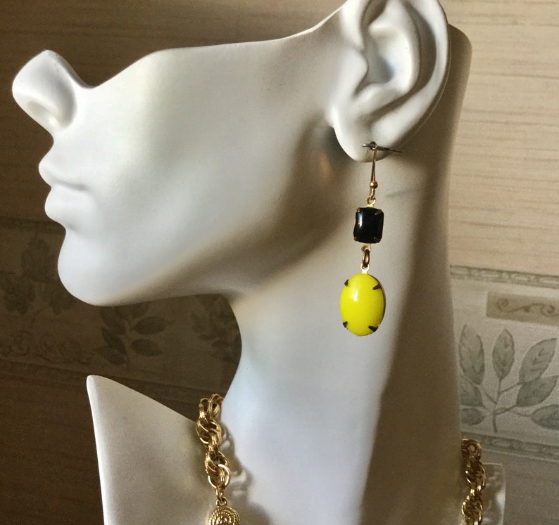 Christmas Gift for Her Steelers Gift 1940\u2019s Milk Glass Gift under 25 Steelers Earrings Black and Yellow Milk Glass Upcycled Earrings