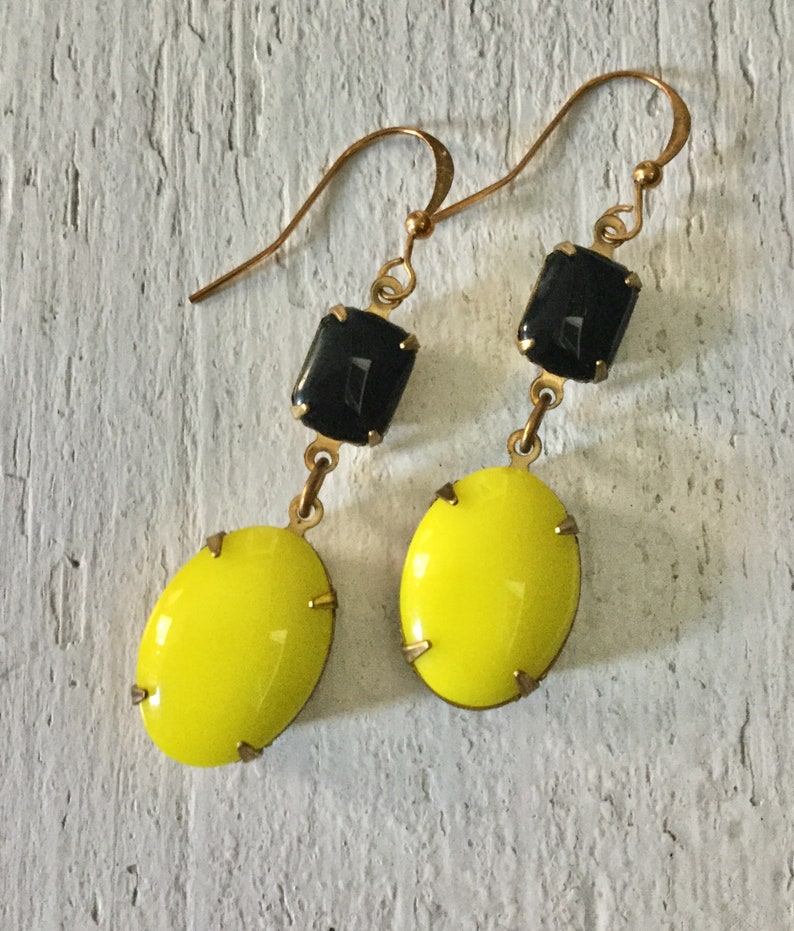 Christmas Gift for Her Steelers Gift 1940\u2019s Milk Glass Gift under 25 Steelers Earrings Black and Yellow Milk Glass Upcycled Earrings