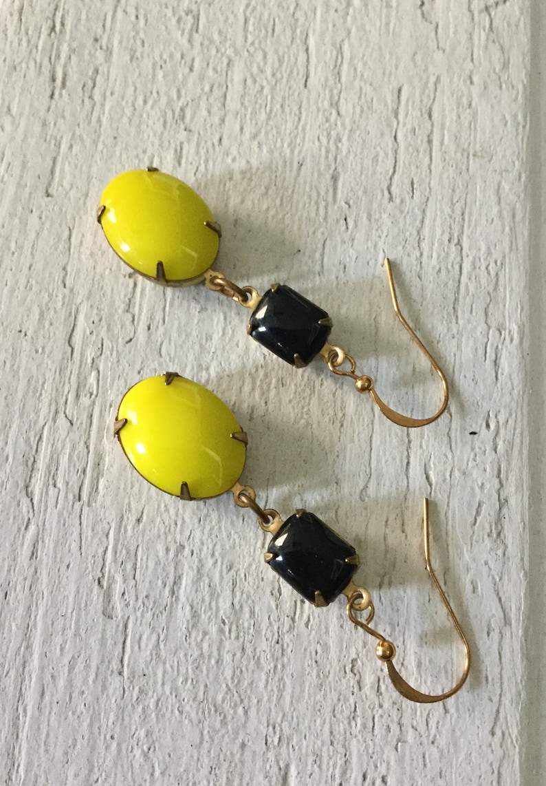 Christmas Gift for Her Steelers Gift 1940\u2019s Milk Glass Gift under 25 Steelers Earrings Black and Yellow Milk Glass Upcycled Earrings
