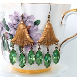 Vintage Green Crystal Earrings,  Eygptian Earrings, Apple Green Earrings, Art Deco Earrings, Repurposed Earrings, Christmas Gift for Her