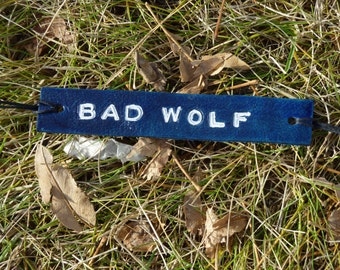 Bad Wolf Rose Tyler Fandom Inspired Navy Tie Up Leather  ID Bracelet