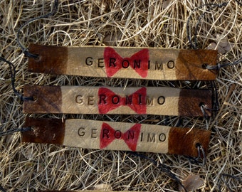 Geronimo Eleventh Doctor Fandom Inspired Tie Up Leather ID Bracelet