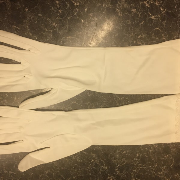 Authentic Vintage 1950's Cream Nylon Longer Length Detailed Gloves