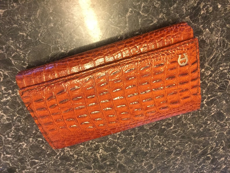 Etienne Aigner Authentic Vintage Glossy Tan Croc Leather Purse