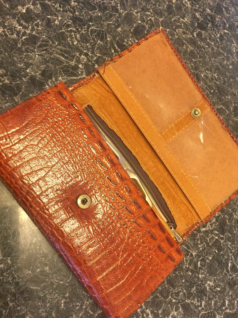 Etienne Aigner Authentic Vintage Glossy Tan Croc Leather Purse