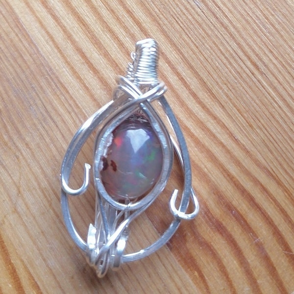 Opal elegant pendant one of a kind fine silver