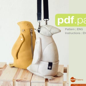 PDF sewing pattern Penguin accessory bag, Novelty bag -PinguÏn- animal shaped bag, plushie bag
