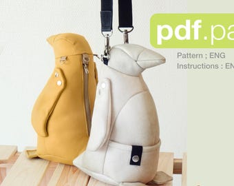 PDF Sewing Pattern for Penguin Accessory Bag -PinguÏn- Novelty Plushie bag, Animal Shaped Bag
