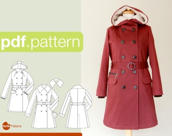 PDF sewing pattern for women Double breasted coat -Tsubaki- (size 34-50)