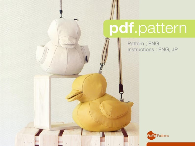 Waffle Patterns pdf sewing patterns / Eendje, rubber duck, Novelty bag, Accessory bag, statement bag, animal shaped bag, plushie bag, digital download