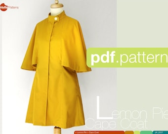 Cape Coat -Lemon Pie- PDF digital sewing pattern. women's size EU 34-48, cape jacket pattern