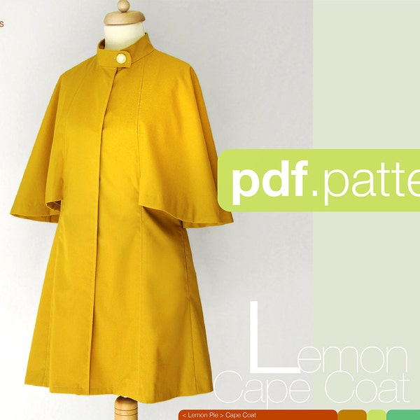 Cape Coat -Lemon Pie- PDF digital sewing pattern. women's size EU 34-48, cape jacket pattern