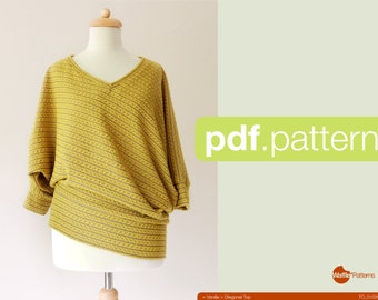 PDF sewing pattern. Women Diagonal knit top -Vanilla- (size 34-48)