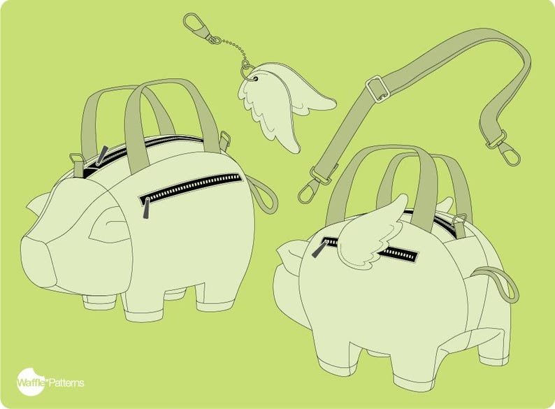 Waffle Patterns pdf sewing patterns / Biggetje, Piggy bank, Novelty bag, Accessory bag, statement bag, animal shaped bag, plushie bag, digital download