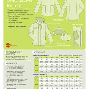 PDF sewing pattern Utility Jacket -Tosti- for Men (size 44-58) Waffle Patterns