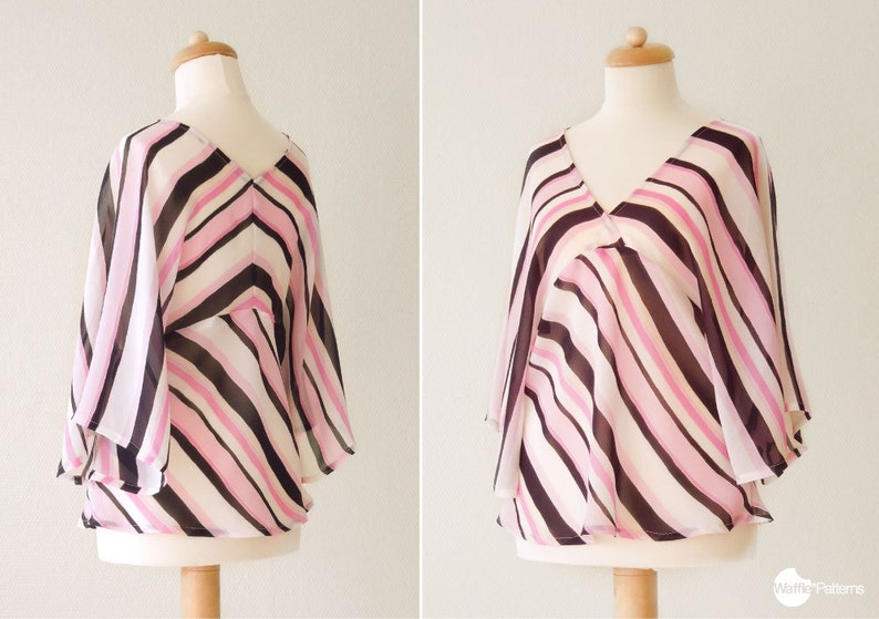 PDF sewing pattern Women Kimono sleeve tunic -Warabi- (size 34-48) Waffle Patterns