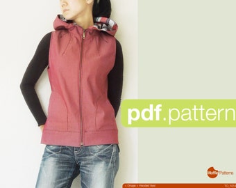 PDF sewing pattern. Women Hooded Vest -Dropje- (size 34-48)