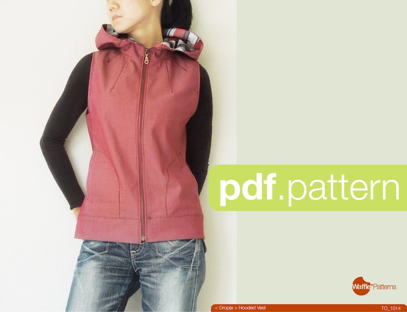 PDF sewing pattern. Women Hooded Vest -Dropje- (size 34-48) Waffle Patterns