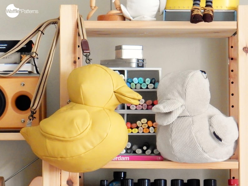 Waffle Patterns pdf sewing patterns / Eendje, rubber duck, Novelty bag, Accessory bag, statement bag, animal shaped bag, plushie bag, digital download