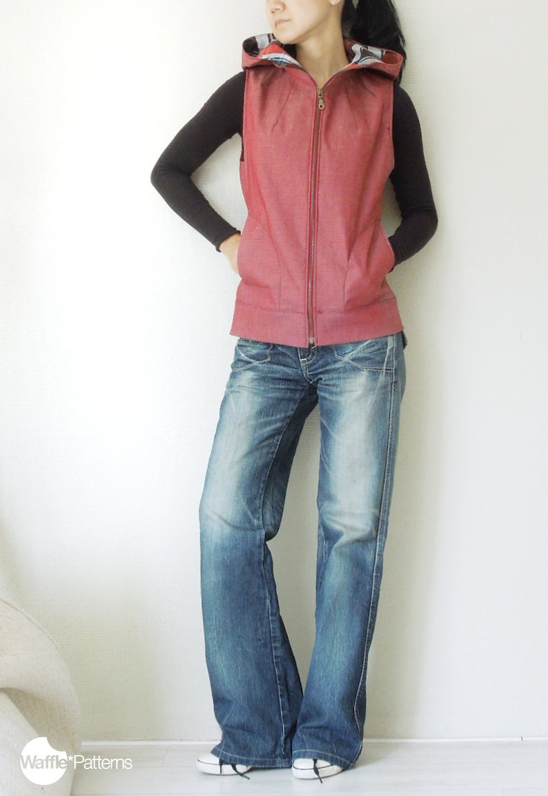 PDF sewing pattern. Women Hooded Vest -Dropje- (size 34-48) Waffle Patterns