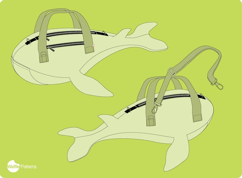 Waffle Patterns pdf digital sewing patterns / Walvis, whale, Accessory bag, novelty bag, animal shaped bag, plushie bag