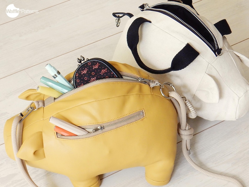 Waffle Patterns pdf sewing patterns / Biggetje, Piggy bank, Novelty bag, Accessory bag, statement bag, animal shaped bag, plushie bag, digital download