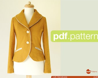 PDF sewing pattern. Women Shawl collar jacket -Luffa- (size 34-48)