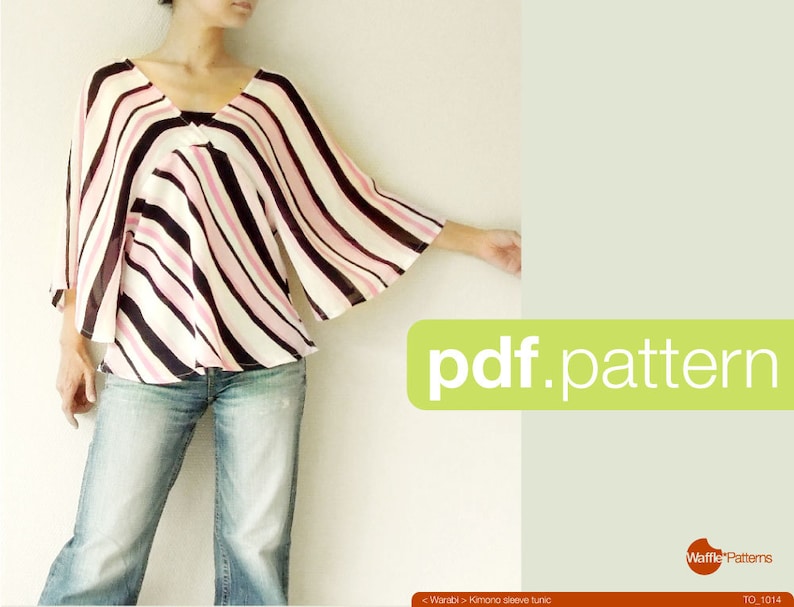 PDF sewing pattern Women Kimono sleeve tunic -Warabi- (size 34-48) Waffle Patterns