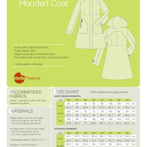 PDF sewing pattern. Women Hooded Coat -Pepernoot- (size 34-48) Waffle Patterns