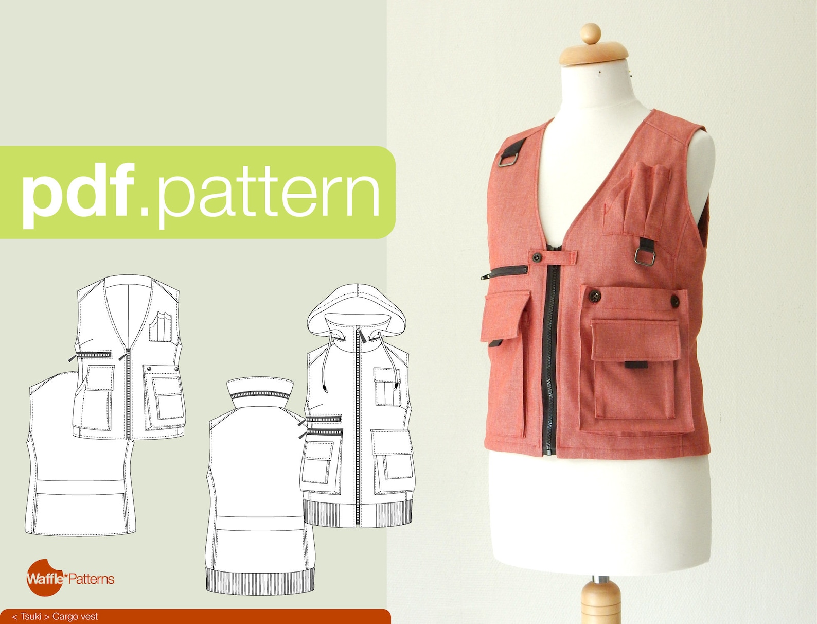 PDF Sewing Pattern for Women Cargo Vest -tsuki- (size 32-52) - Etsy