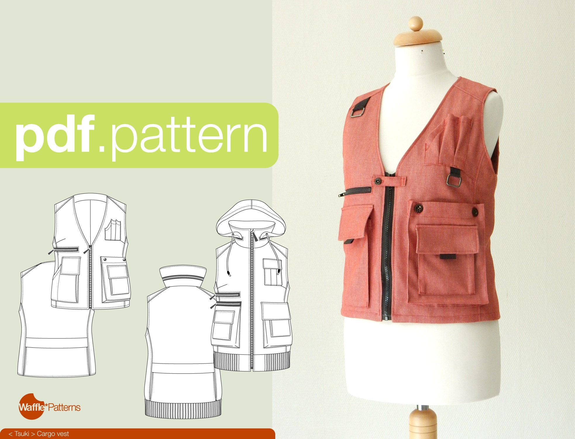 PDF Sewing Pattern for Women Cargo Vest tsuki size 32-52 