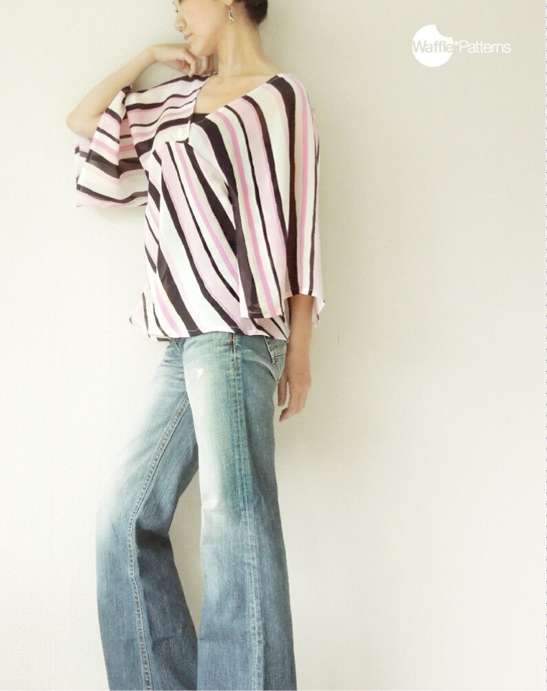 PDF sewing pattern Women Kimono sleeve tunic -Warabi- (size 34-48) Waffle Patterns