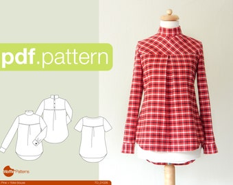 PDF sewing pattern Women Yoke Blouse -Pine- (size 34-48)