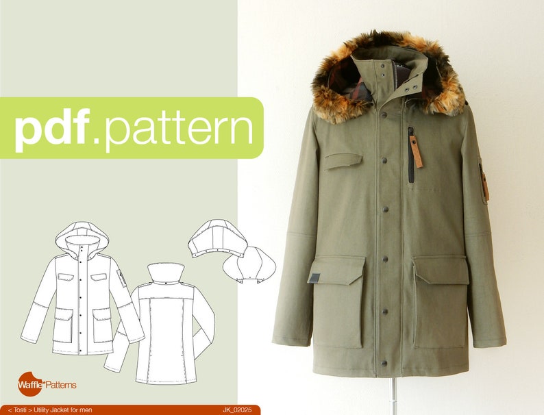 PDF sewing pattern Utility Jacket -Tosti- for Men (size 44-58) Waffle Patterns