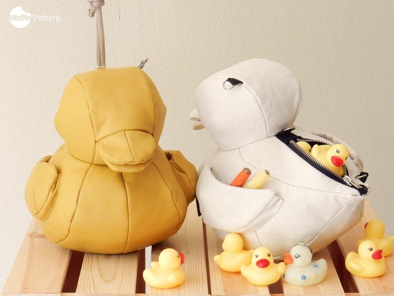 Waffle Patterns pdf sewing patterns / Eendje, rubber duck, Novelty bag, Accessory bag, statement bag, animal shaped bag, plushie bag, digital download