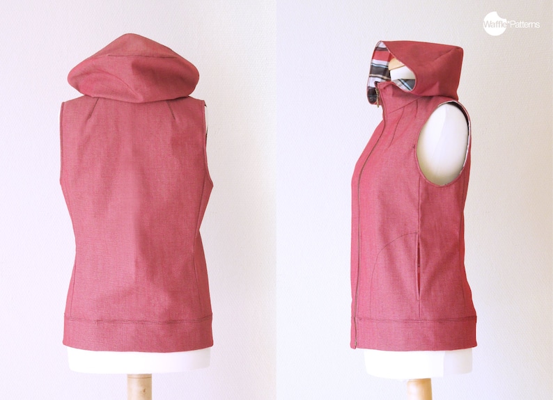 PDF sewing pattern. Women Hooded Vest -Dropje- (size 34-48) Waffle Patterns