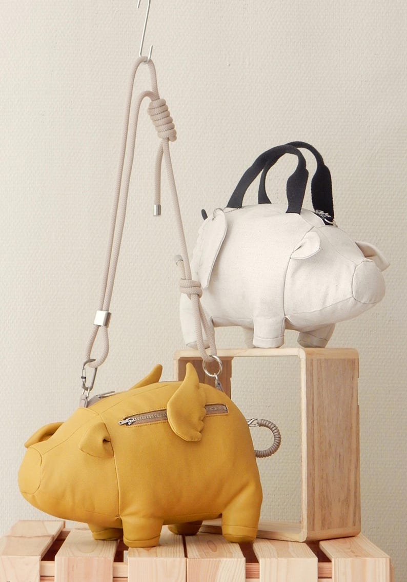 Waffle Patterns pdf sewing patterns / Biggetje, Piggy bank, Novelty bag, Accessory bag, statement bag, animal shaped bag, plushie bag, digital download