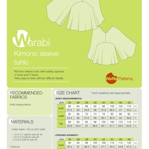 PDF sewing pattern Women Kimono sleeve tunic -Warabi- (size 34-48) Waffle Patterns