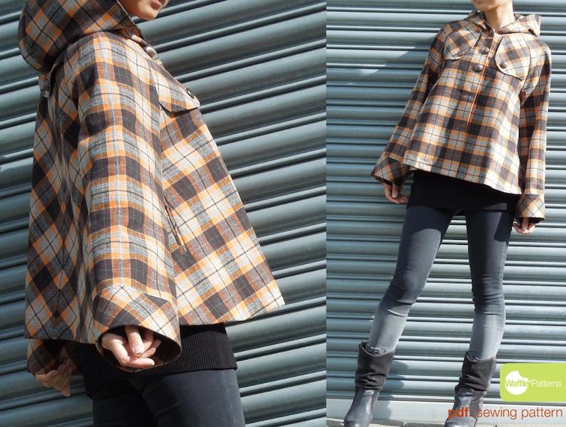 PDF sewing pattern. Women Short Duffle Jacket -Caramel- (size 34-42) Waffle Patterns