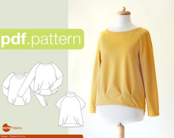 PDF sewing pattern Women Pleated hem top -Malaga- (size 34-48)