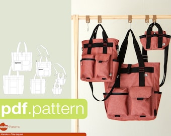 Tote bag set PDF digital sewing pattern -Kanoko- (3 sizes)